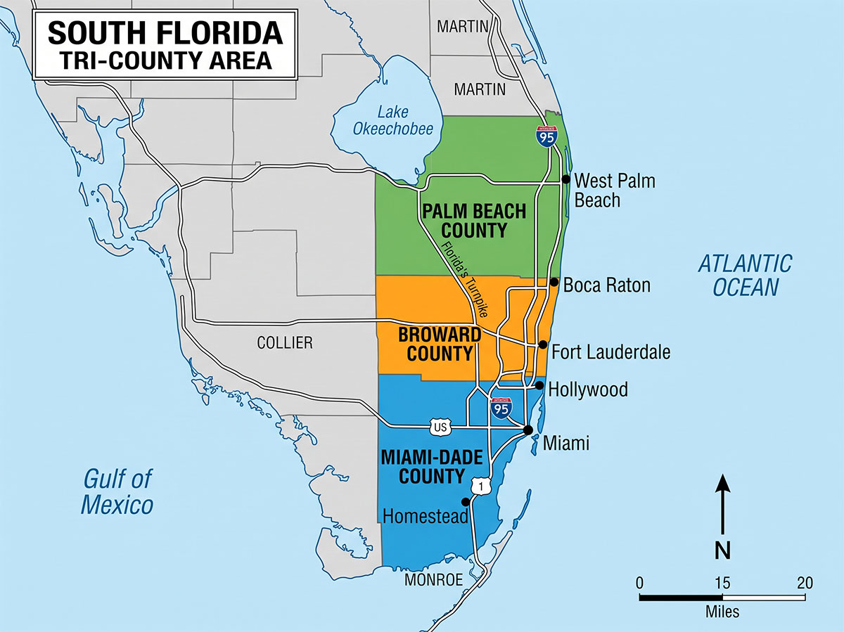 Martinez & Martinez South Florida tri-county service area map
